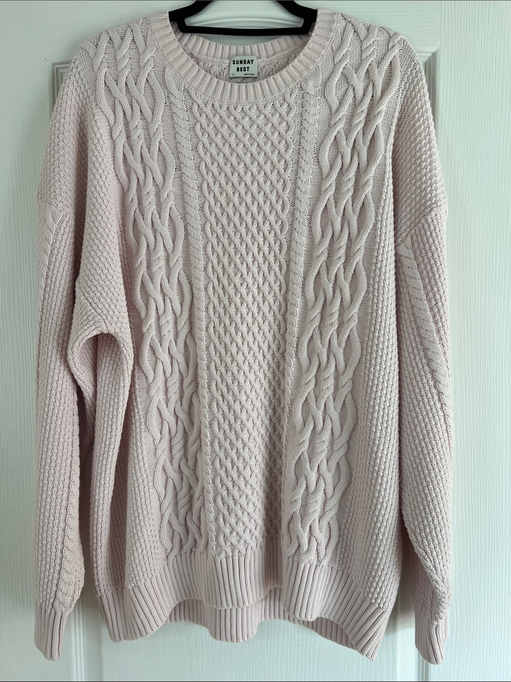 Sunday Best Women's Cable Knit Sweater in Light Pink - not itchy